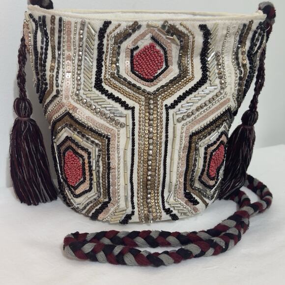 Sam Edelman Women’s Beaded Shoulder Bag – Multicolor Geometric Chic Boho - Picture 1 of 15